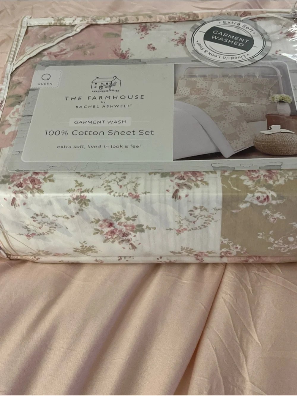 The Farmhouse Rachel Ashwell Queen Cotton Sheet Set - Pink & Cream Floral